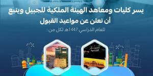 الهيئة الملكية بينبع تعلن فتح باب القبول بكلياتها ومعاهدها للعام الدراسي 1447هـ - لايف نيوز