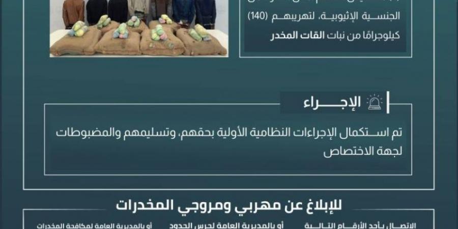 حرس الحدود بجازان يقبض على 7 مخالفين لنظام أمن الحدود لتهريبهم 140 كيلوجرامًا من نبات القات المخدر - لايف نيوز